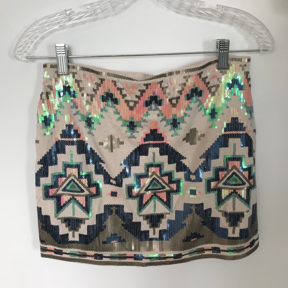 Tribal Aztec Sequin Express Mini Skirt - Picture 6 of 7